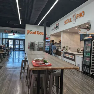 the inside of a food court