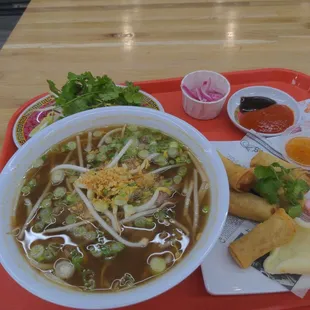 Garlic pho and egg rolls