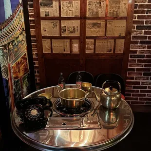 a table with a variety of dishes on it