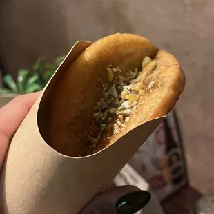 Hotteok! It was delicious, nutty and warm. Actually a little bigger than the real thing in Myeongdong street food stalls