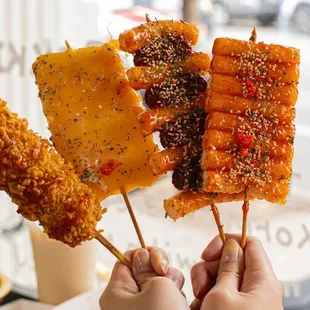 Ramyun Corn Dog, Cheese Stick-Bokki, Sausage Stick-Bokki, Original Stick-Bokki (IG: @thebaoeats)