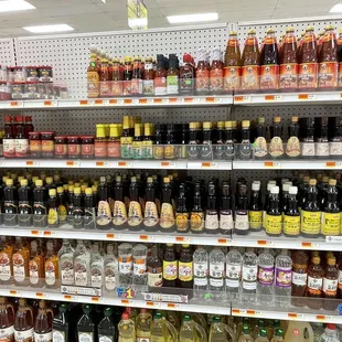 a variety of beverages on shelves