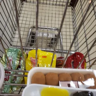 a shopping cart full of food