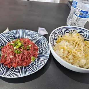 Beef tartare and bean sprouts. More beef than I expected. Super tender and fresh.