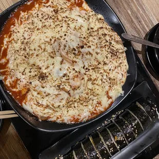 a pan of food on a table