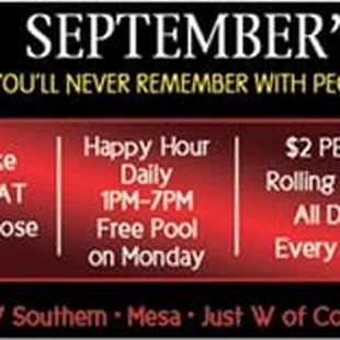 Check out our ads in New Times for weekly specials and upcoming events Oct 6 th join us and the modelo girls for fun &amp; football.