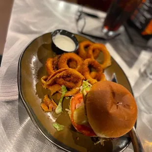 Classic Burger with Onion Rings