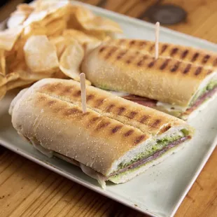 a sandwich and chips