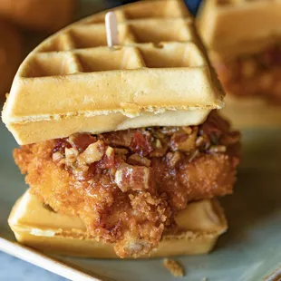a fried chicken and waffle sandwich