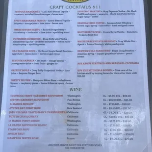 Craft cocktail menu 5/19/24