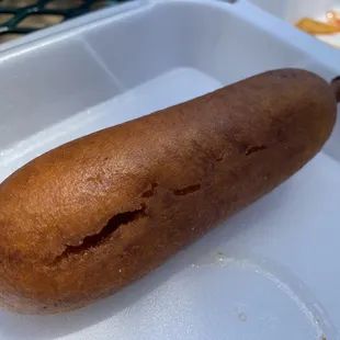 Corn dog is over cooked.