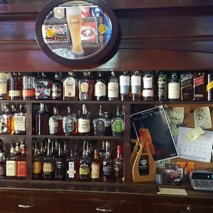 a wall of liquor bottles