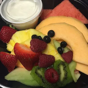 Fruit &amp; Yogurt tray. Fruit was fresh and sweet! Very good!