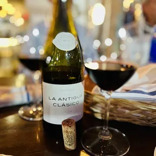 a bottle of wine and a glass of wine