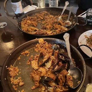 Meat Paella and seafood Paella
