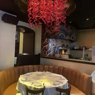Dining area with Chihuly inspired art