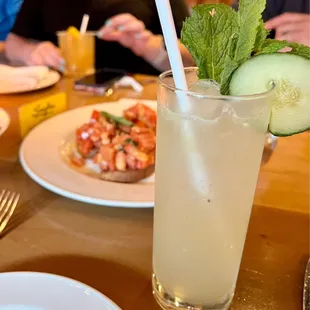 Zesty Cucumber Mint  in front of Bruschetta  &amp; Bourbon Peach