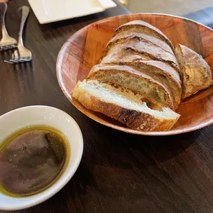 Complimentary bread and olive oil and vinegar dipping sauce at Serafina in San Francisco.