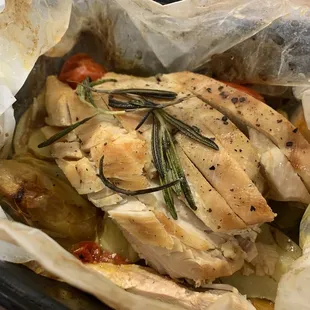 a close up of a chicken dish