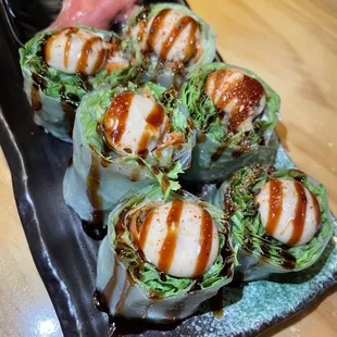 Lettuce Spring Rolls with Tempura Shrimp