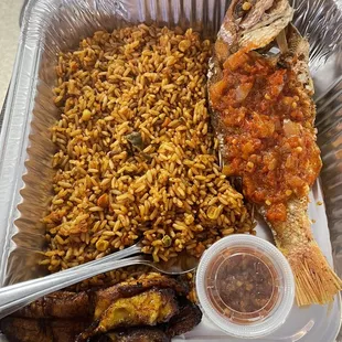 Snapper Jollof Rice and Pepper Sauce