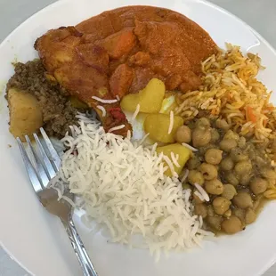 Butter chicken, chicken biryani, and chana masala