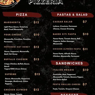a pizza menu