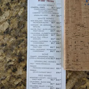 Wine menu