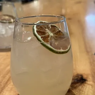 a close up of a glass of lemonade