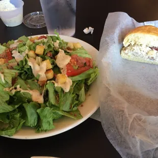 House salad w half chicken salad croissant.