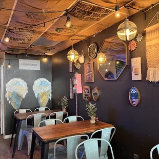 tables and chairs in a restaurant