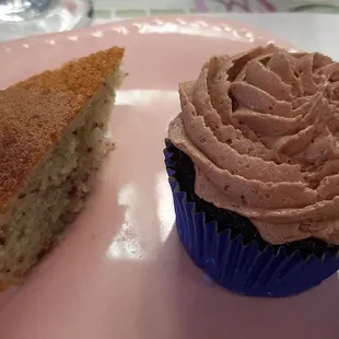 pistachio cake and chocolate cupcake