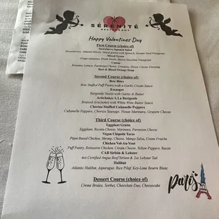 Valentine's Day menu