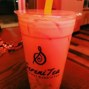 Coconut milk tea with lychee jelly