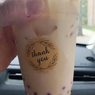 Cherry almond Boba tea with strawberry bursting beads