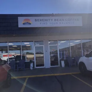 The entrance of the coffee  shop.