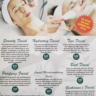 Price for Facials