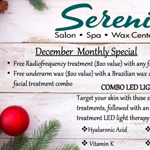 Happy Holidays!  The perfect gift is waiting for you here! Take advantage of our December specials now until the end of the month!