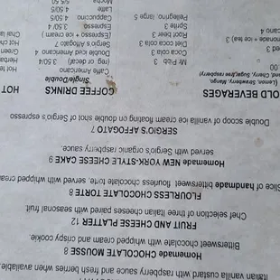 a menu for a restaurant