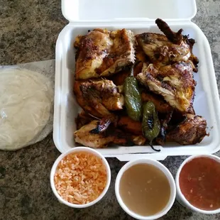 The Wednesday Special (Buy one chicken, get  1/2 chicken free).  Massive amount of food for under $15.00!  Chicken was bomb!