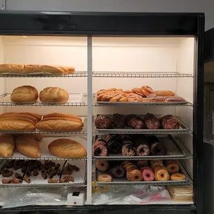 a display case full of donuts