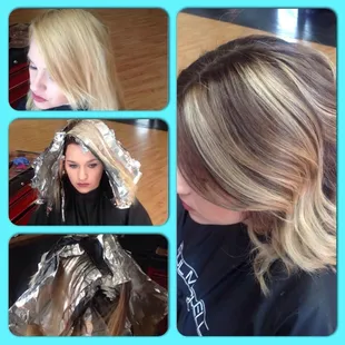 Color correction of an over lightened brassy blonde, to a beautiful dimensional balayage.