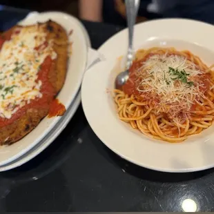 Chicken Parmigiana and the spaghetti