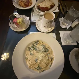 Homemade Lobster Ravioli on the bottom Top is Chicken Parmigiana