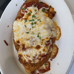 Crispy, golden chicken Parmesan with savory tomato sauce and perfectly broiled mozzarella on top