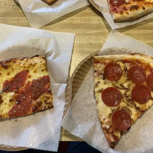 Left: Grandma slice; Right: pepperoni mushroom