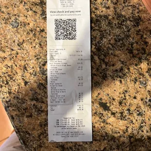 a receipt on a counter