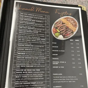 the menu for the restaurant