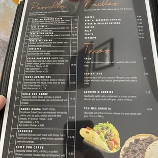 a menu for a mexican restaurant