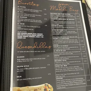 the menu of the restaurant